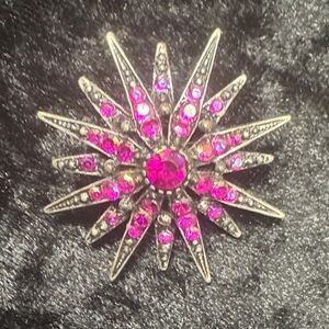Dazzling Pink and Silver Starburst Brooch